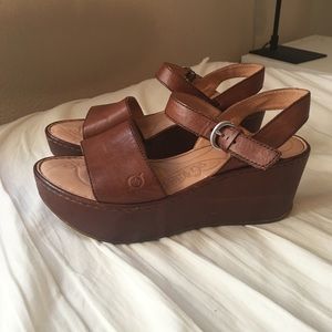 Born Leather Platform Wedge Sandals